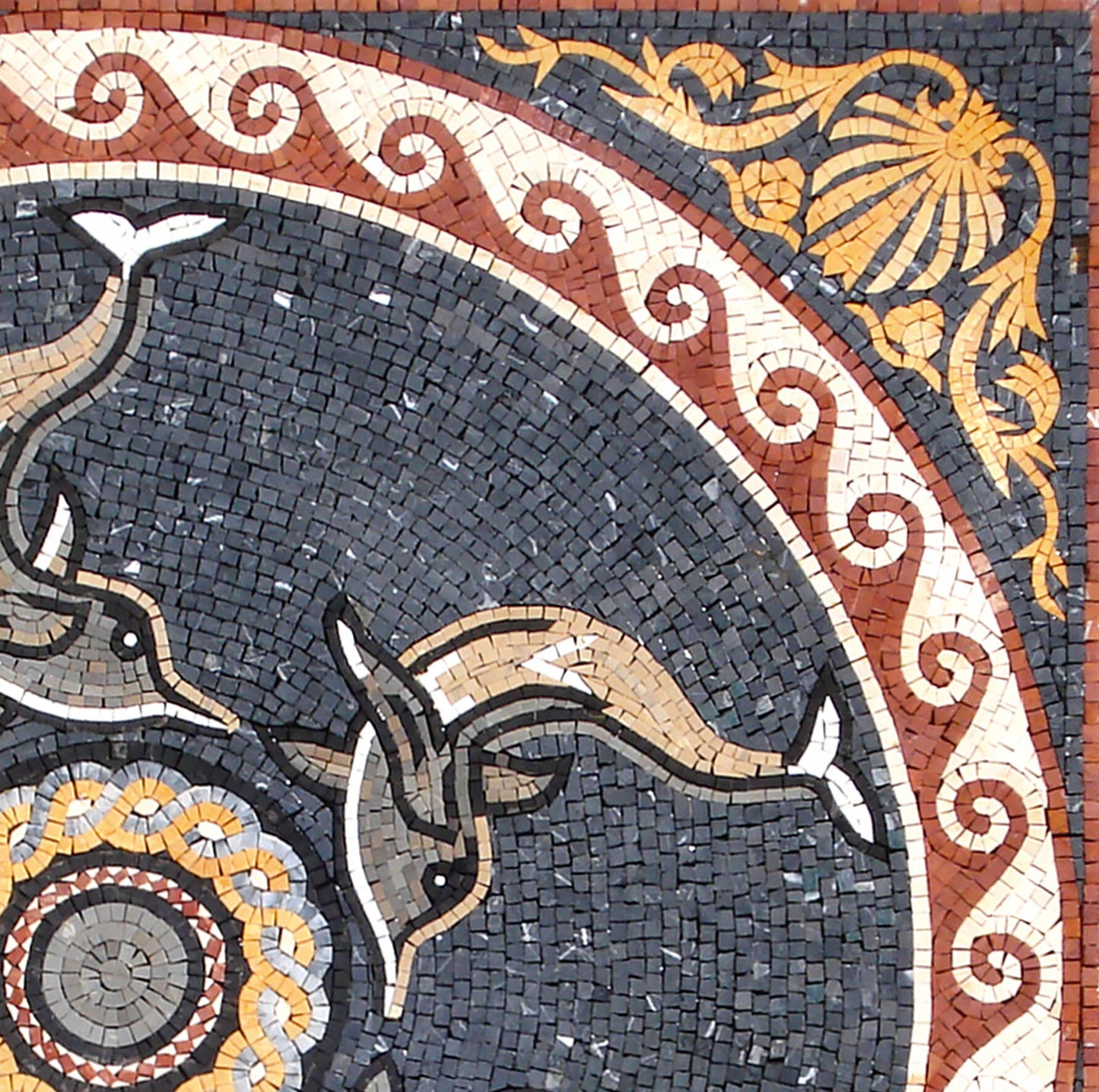Handmade Dolphin Mosaic Tile Medallion: Marble Art (48x48)