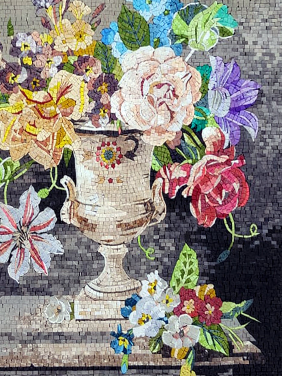 Floral Mosaic Art: Handmade Marble Flower Vase (40” x 30”)