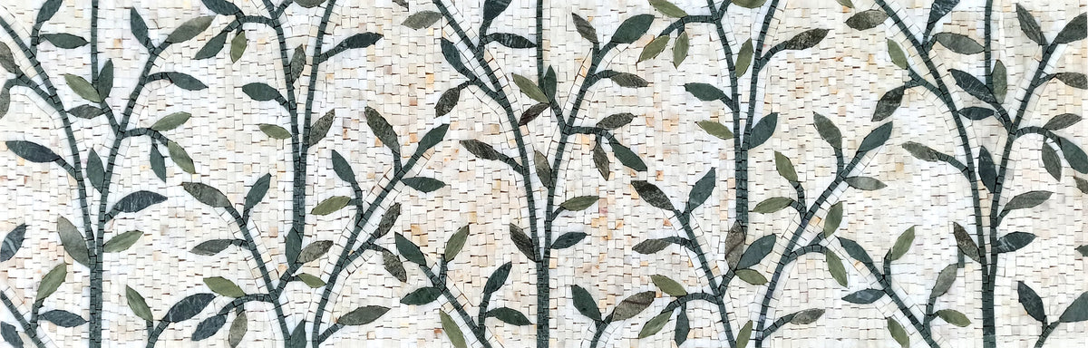Handmade Marble Mosaic Art: Floral Leaves Wall Decor (56” x 18")