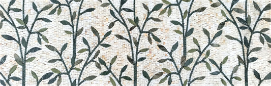 Handmade Marble Mosaic Art: Floral Leaves Wall Decor (56” x 18")