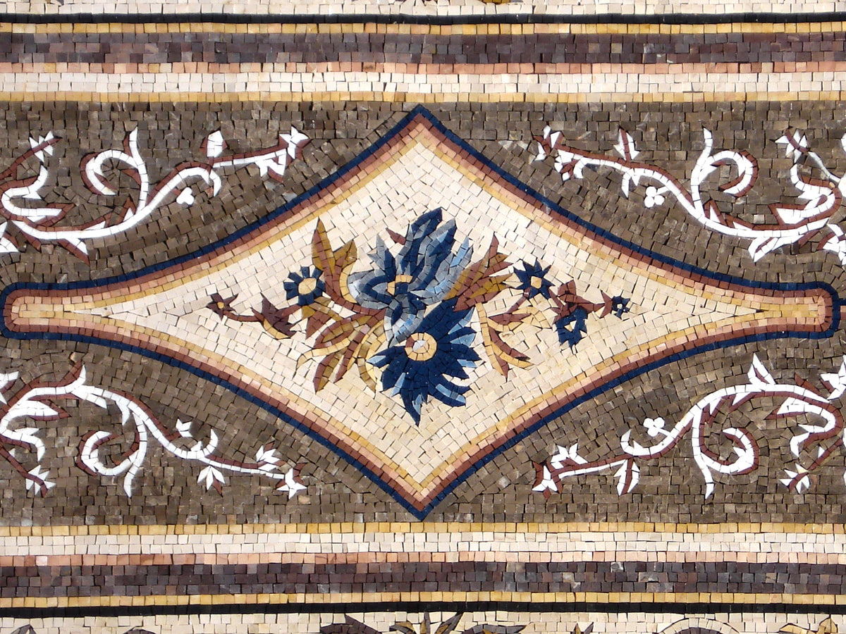 Handmade Floral Marble Mosaic Rug: Interior Floor Art (96” x 54”)