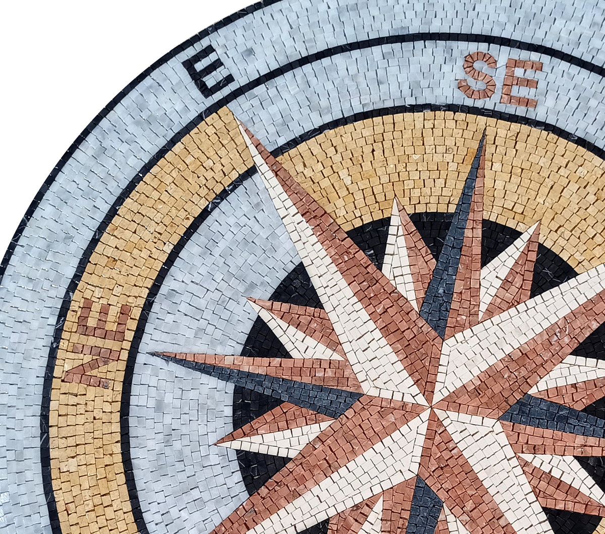 Handmade Compass Mosaic Medallion: Gold & Rose Marble Art