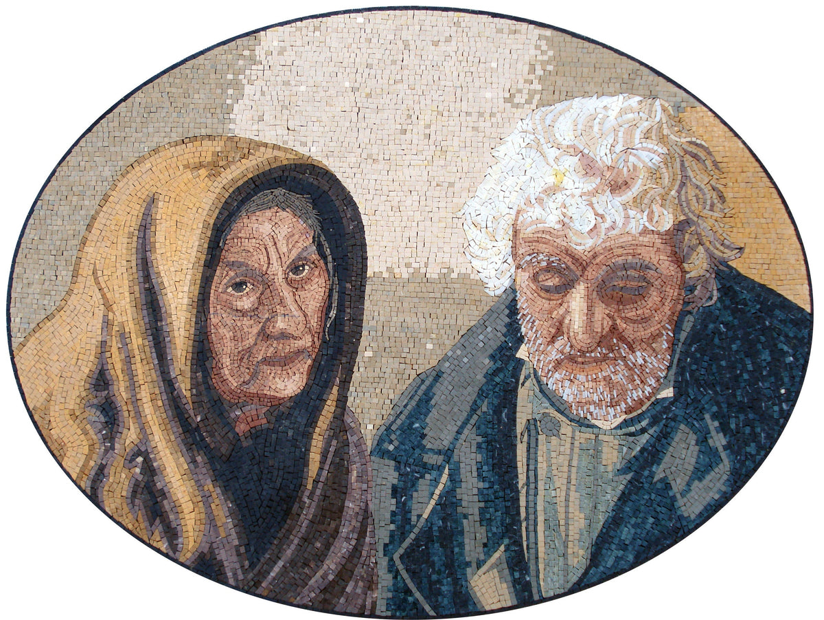 Handmade Marble Mosaic Tile Art: Endless Love Couple Portrait