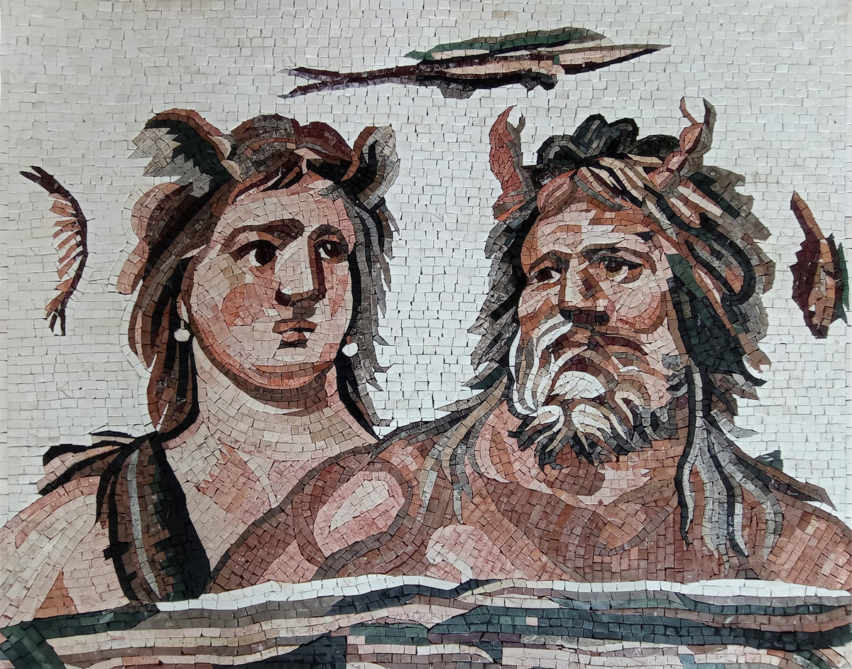 Tethys Oceanus Handmade Marble Mosaic Art Tiles: Italian Reproduction