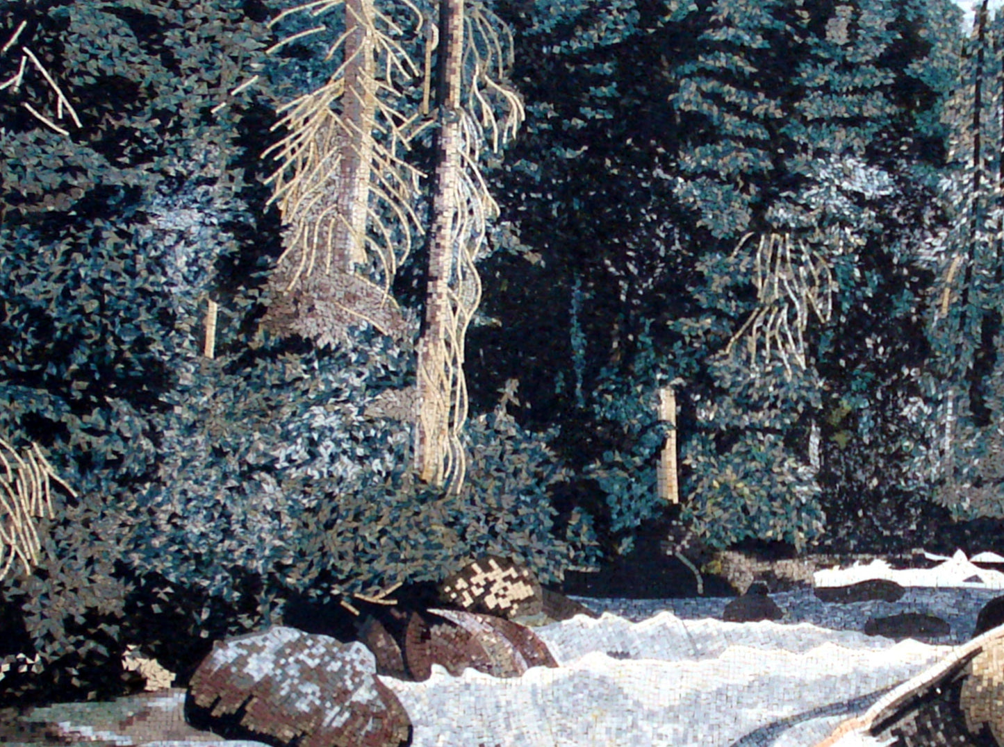 Handmade Forest River Marble Mosaic Tile Art (60” x 36")
