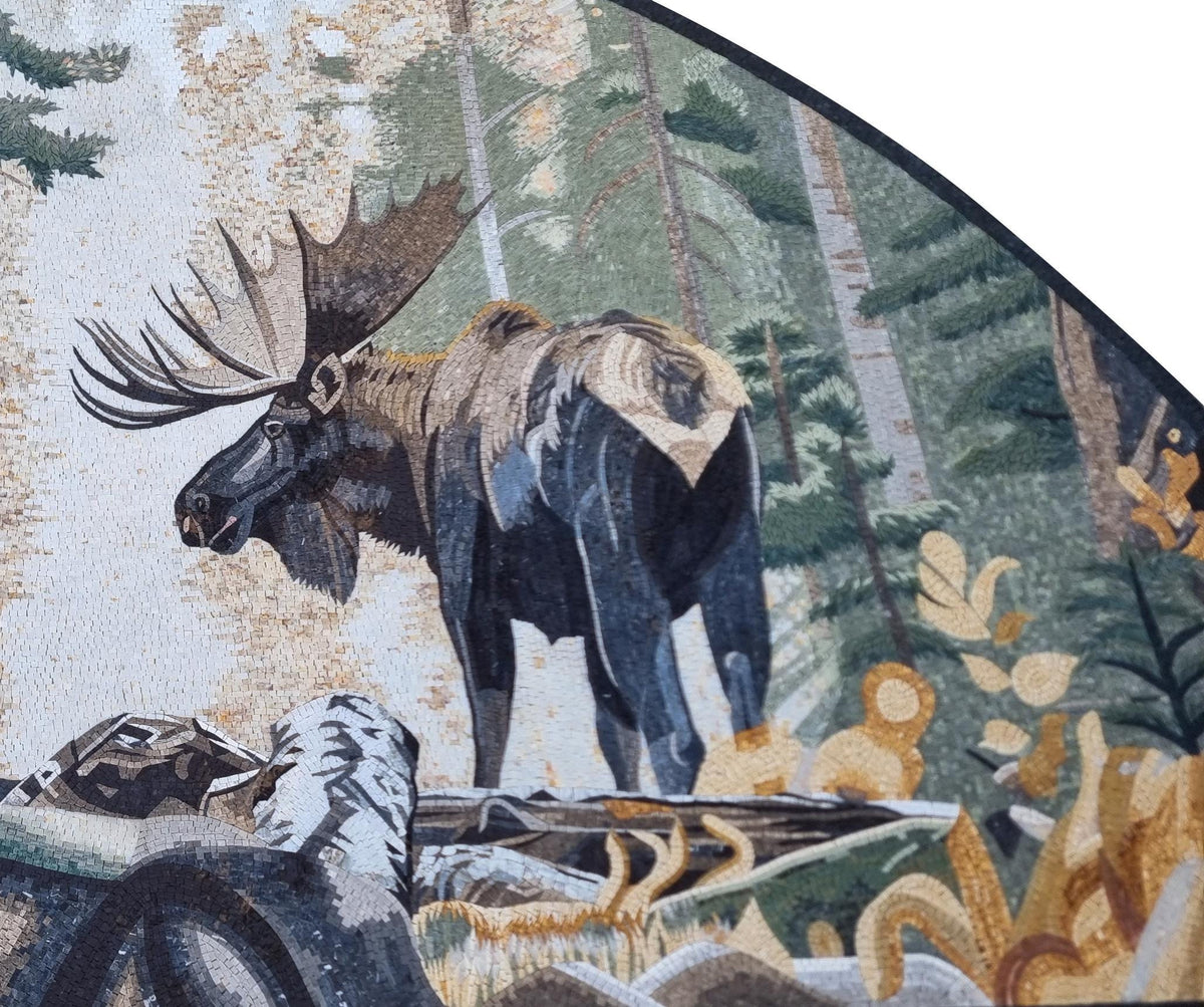 120"x50" Man with Deer Mosaic Wall Art – Wildlife Scene, Nature-Inspired Home Decor, customization available
