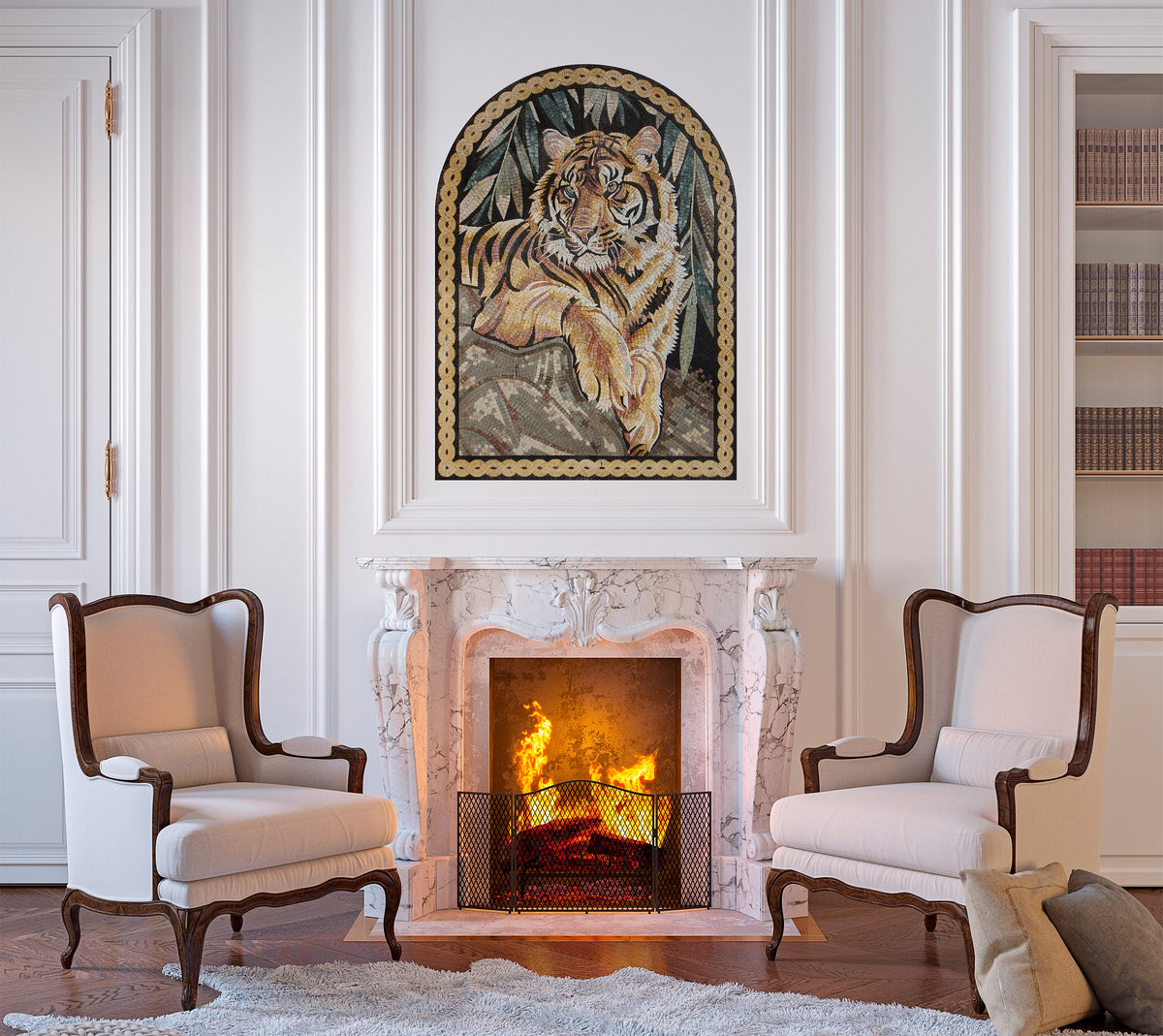 Handmade Bengal Tiger Mosaic Tile Art: Jungle Wall Decor (48" x 36")