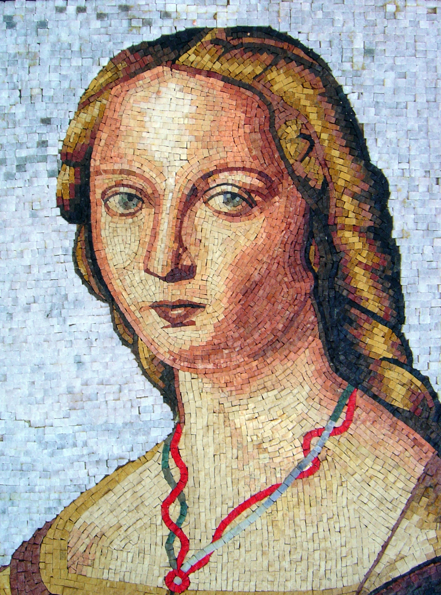 Handmade Raphael Mosaic Mural: Woman with Unicorn, Marble Stone Tiles
