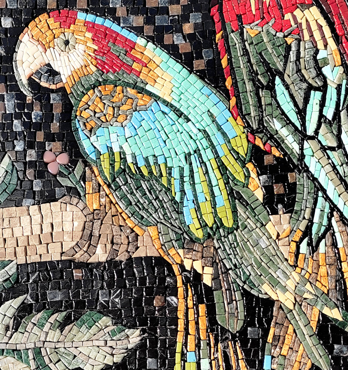 Handmade Macaw Parrot Mosaic Tile Art: Colorful Stone Wall Decor