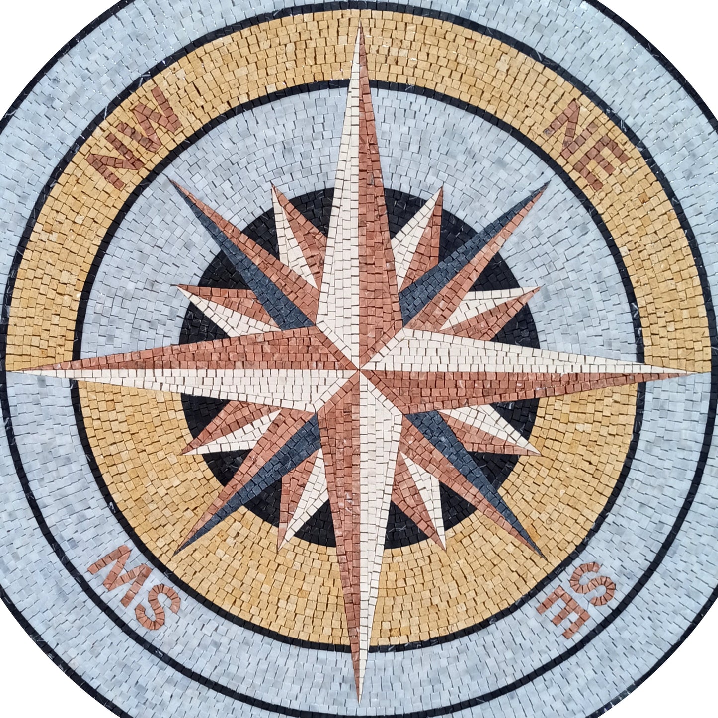 Coastal Elegance - Handmade Compass Bathroom Tile & Pool Medallion - Marble Mosaic Art - Customization available