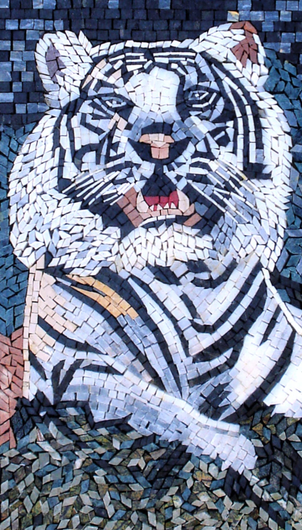 TIGER MOSAIC BACKSPLASH | Wild Jungle Animal Mosaic Tiles For House Warming | White Tiger Roaring Artwork Tiles For Interior Room Walls