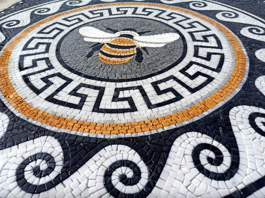 Handmade Bee Mosaic Tile: Marble Backsplash, Walls, Floors (36”x 36”)