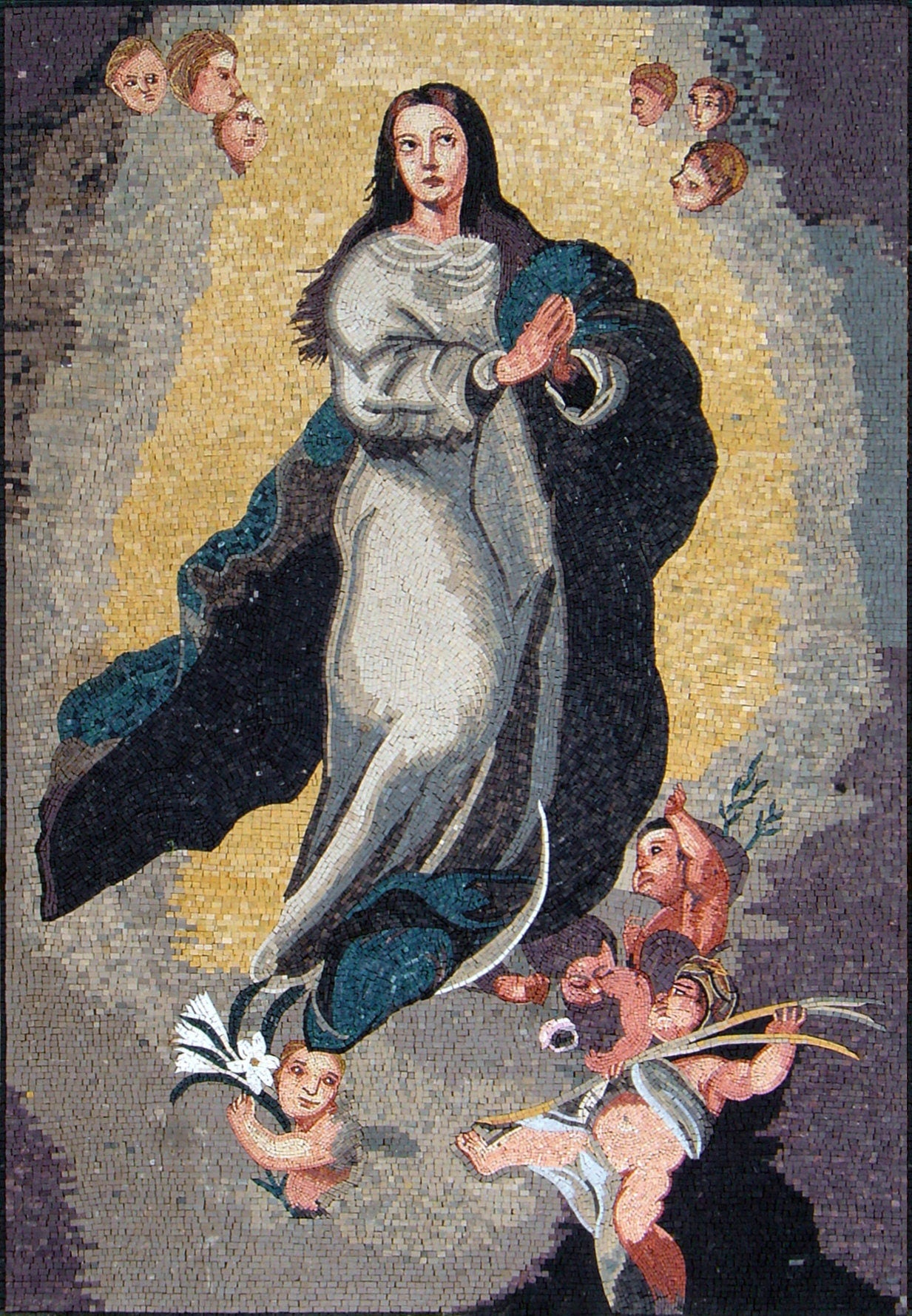 Handmade Marble Mosaic Mural: Nicolas Poussin, The Assumption of Mary