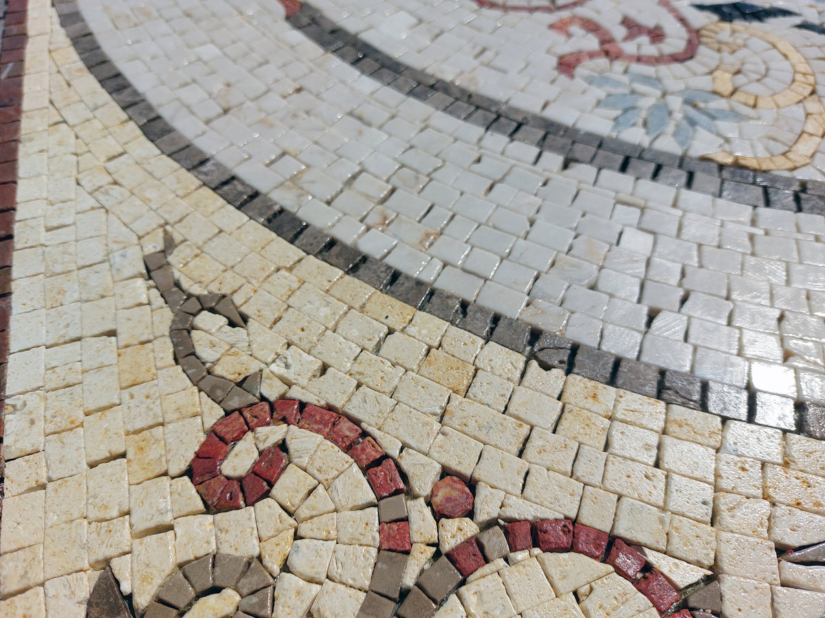 Handmade Geometric Marble Mosaic Tile: Floral Medallion (40"x40")