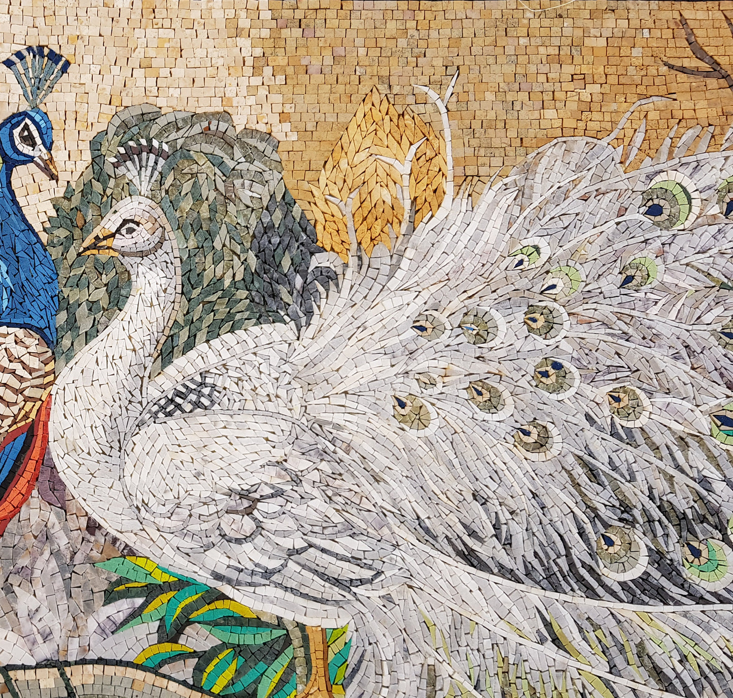 Handmade Peacock Mosaic Tile Art: Colorful Animal Backsplash (60” x 40")