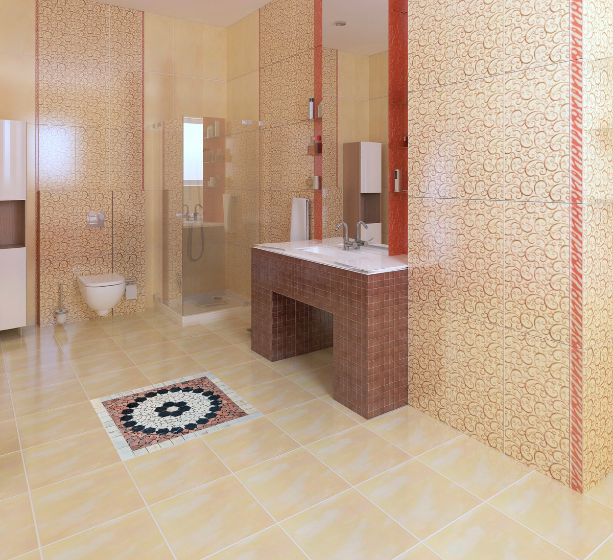 Handmade Square Stone Mosaic Tile: Tropical Medallion Art (24x24")