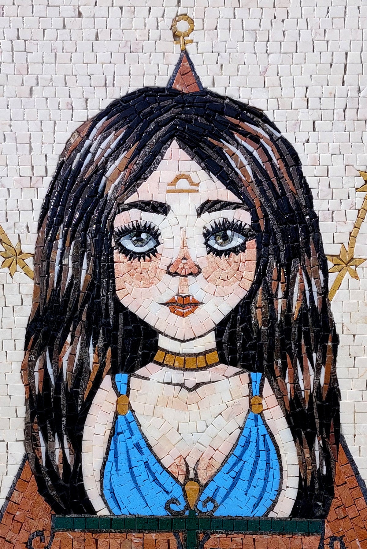 Libra Zodiac Mosaic Tile Art: Handmade Marble Wall Decor