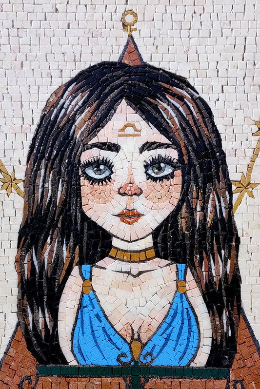 Libra Zodiac Mosaic Tile Art: Handmade Marble Wall Decor