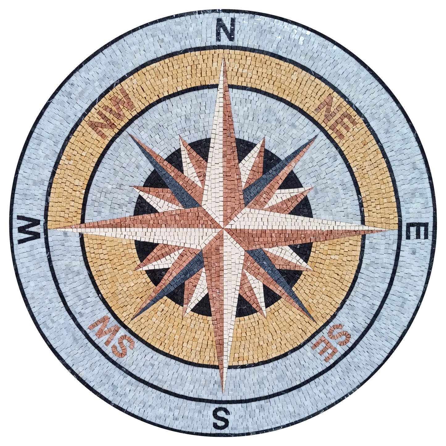 Coastal Elegance - Handmade Compass Bathroom Tile & Pool Medallion - Marble Mosaic Art - Customization available