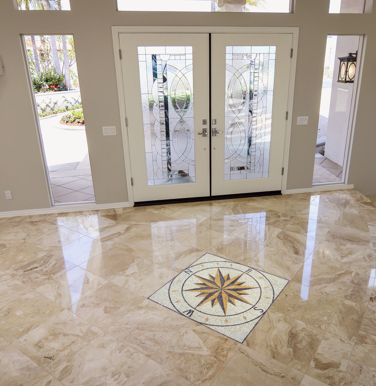 Handmade Nautical Compass Mosaic Tile: Marble Medallion Artwork (40x40)