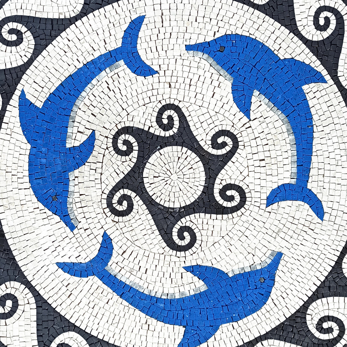 Ocean Symphony - 36" Handmade Dolphin Pattern Mosaic Medallion Art Tile Décor - Customization available