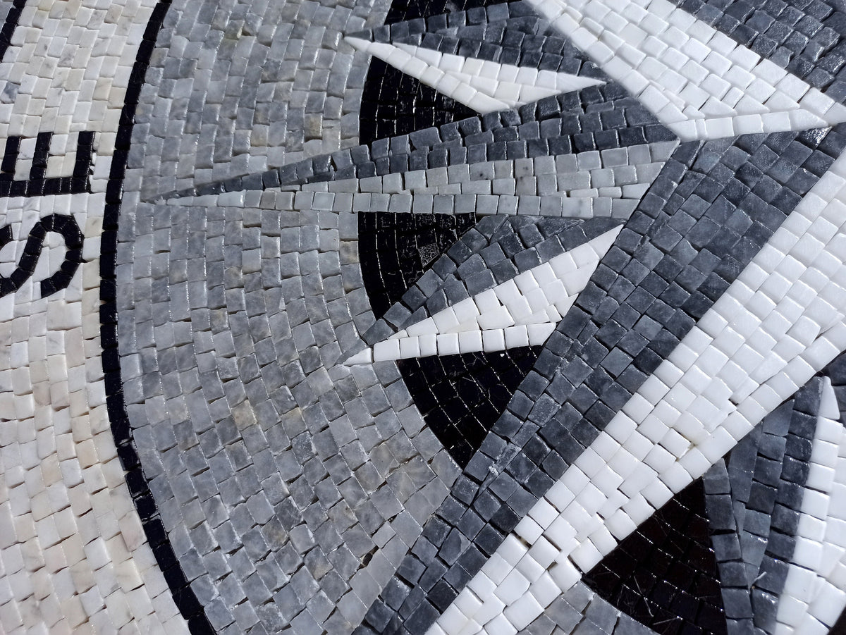 Handmade Compass Rose Mosaic Tile: Nautical Floor Decor (32" Diameter)