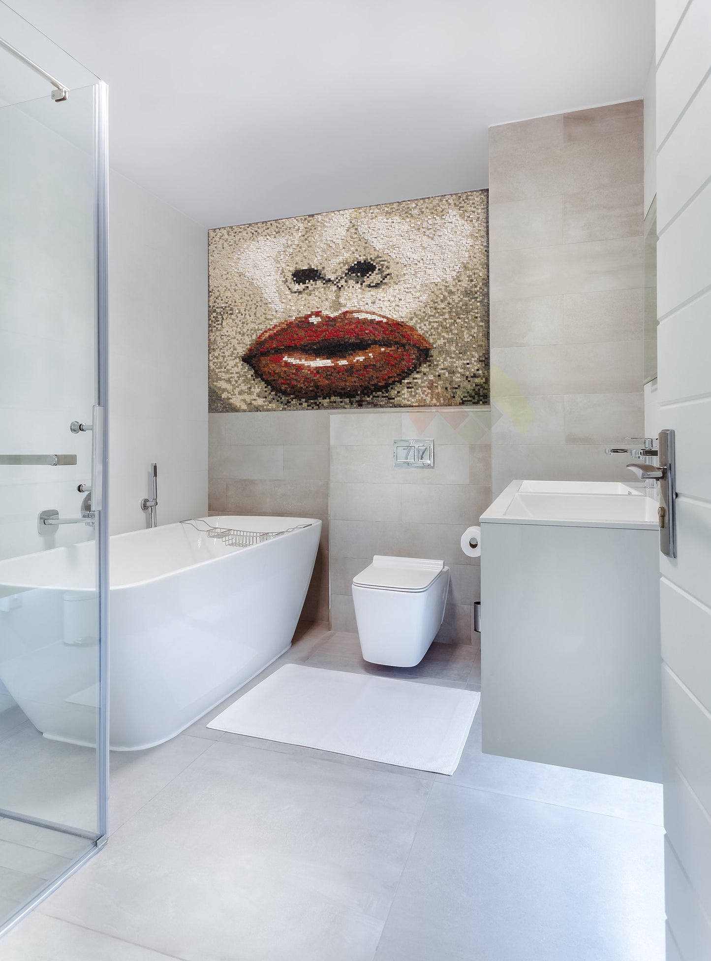 AB001 Lips Closeup Handmade Marble Mosaic Art