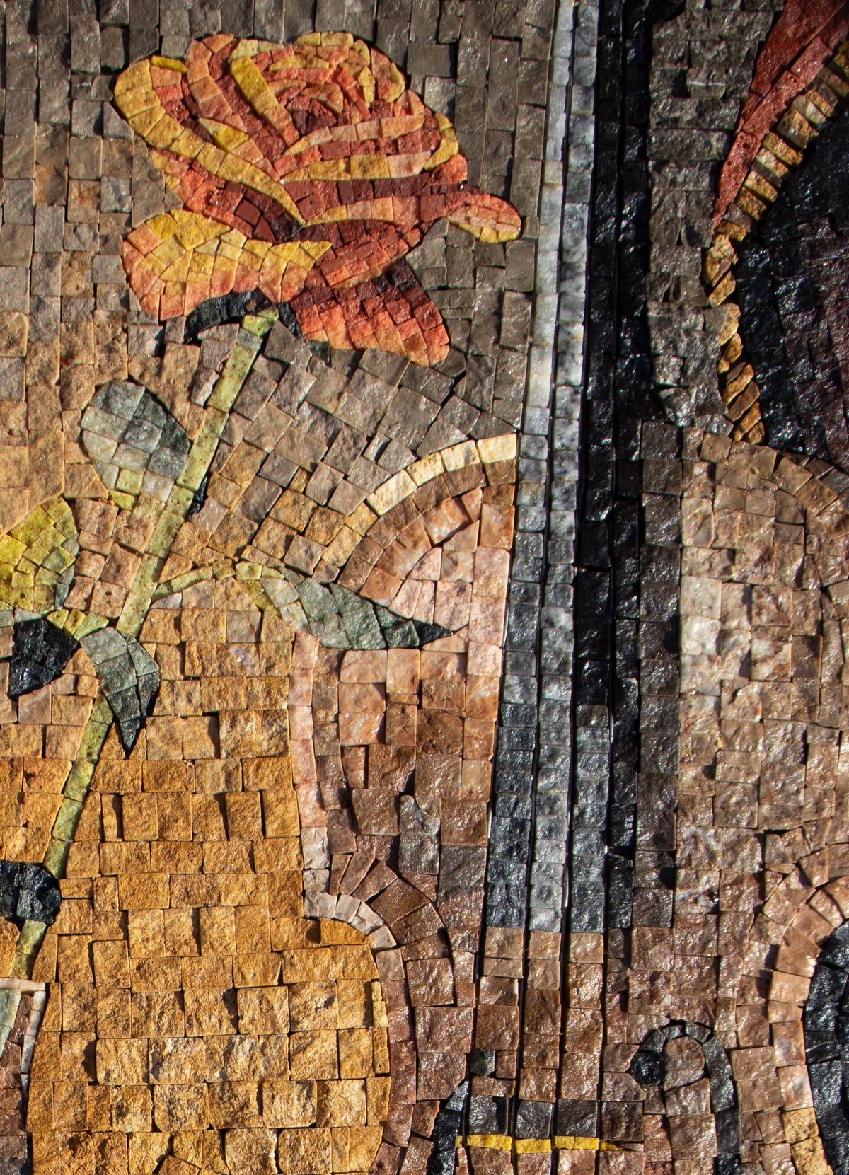 Handmade Violin Mosaic Tile Art: Candlelight Rose Medallion