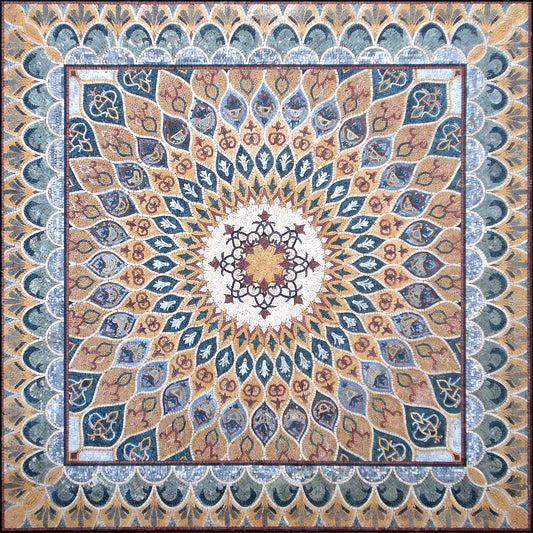 Handmade Marble Stone Mosaic Rug: Square Medallion Design