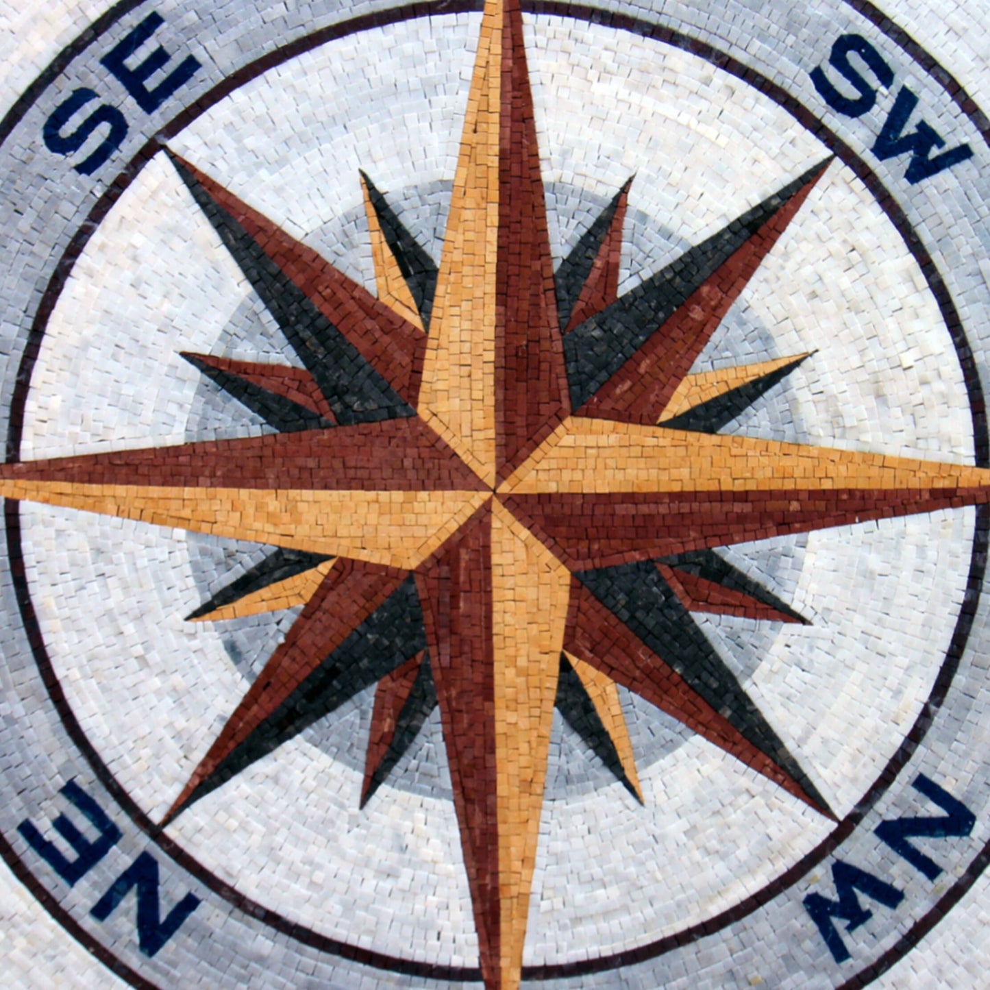 32" Semper Fi Elegance -  Handmade Marines Rose Compass Round Marble Mosaic Art Tile - Customization available