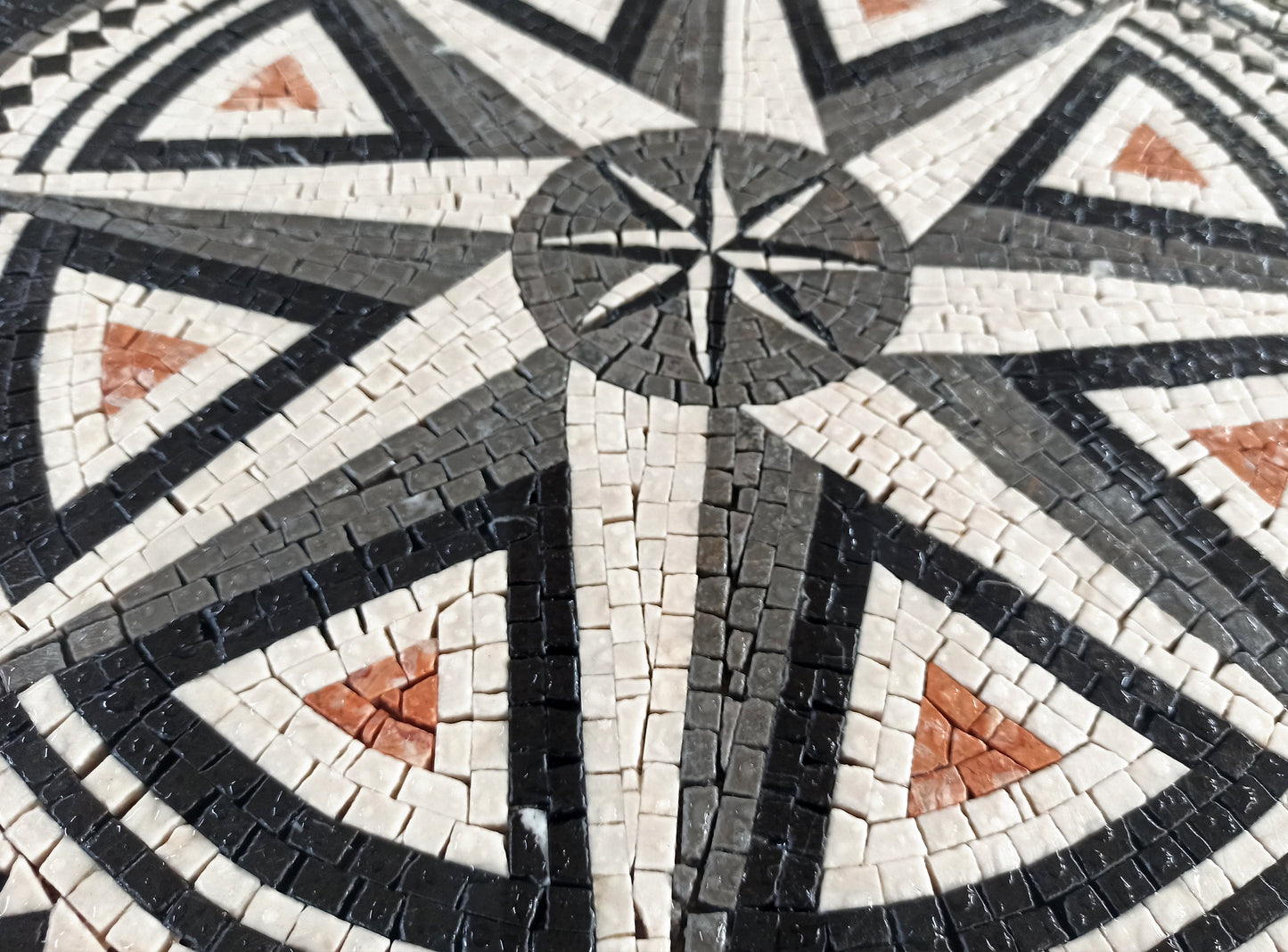 Handmade Compass Marble Mosaic Tile Art: Bathroom/Pool Medallion (36" Diameter)