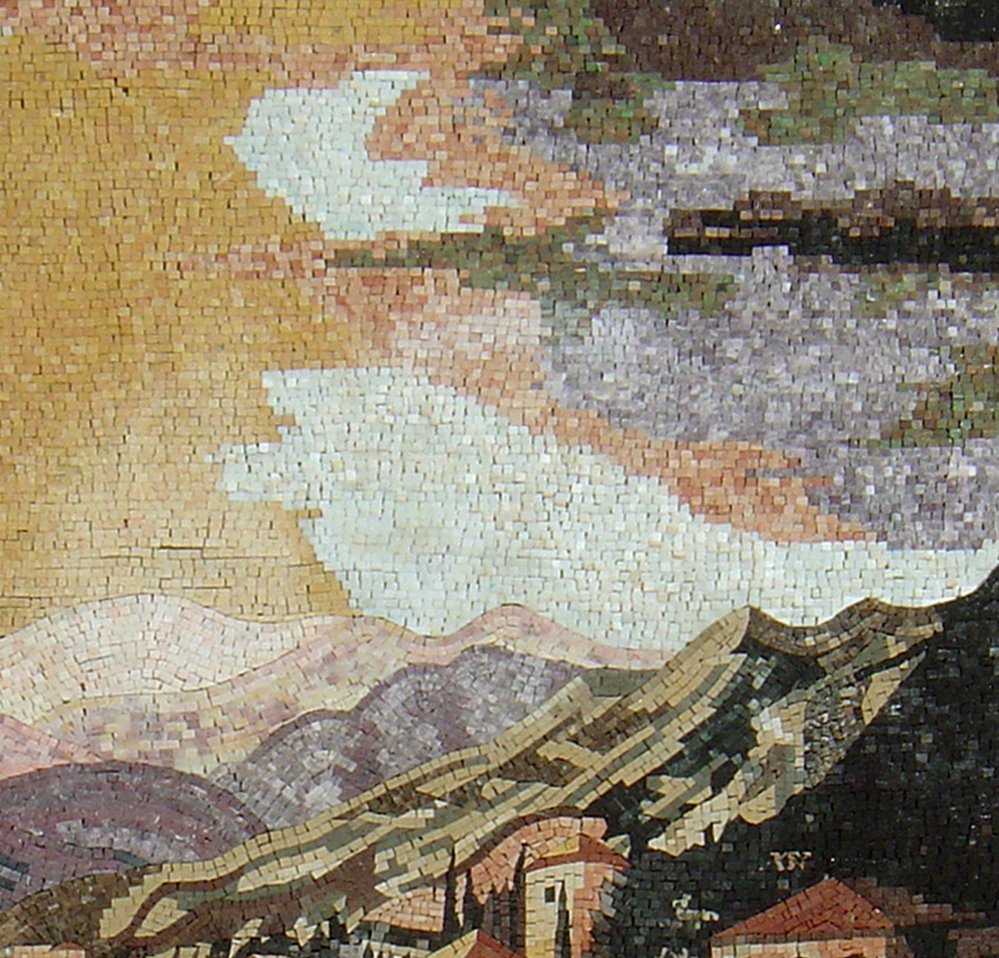 Handmade Seascape Mosaic Mural: Marble Tile Art, Living Room Decor (60” x 60")