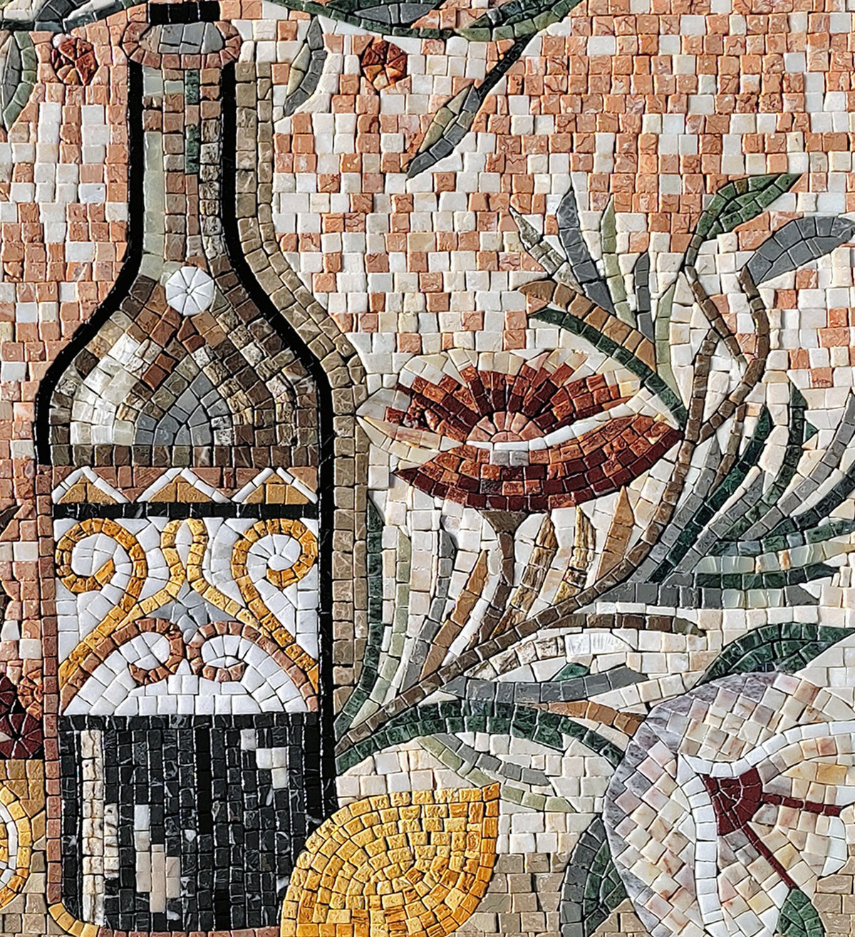 Handmade Marble Mosaic Art: Still Life Wine & Lemon Backsplash