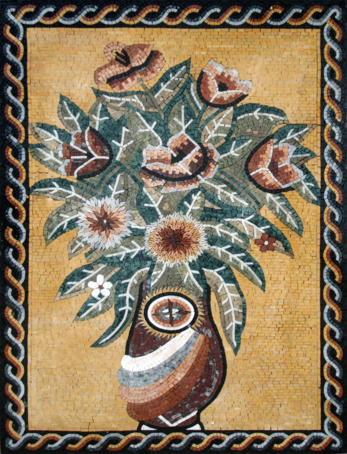 Handmade Marble Mosaic Flower Vase Wall Art: Home Decor (44” x 32")