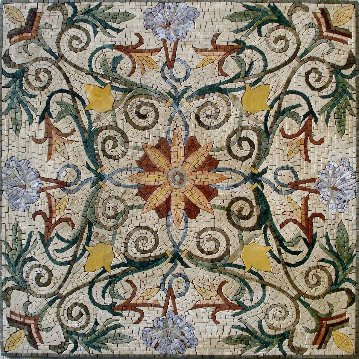 Floral Medallion Mosaic Tile: 32" Square Marble Inlay