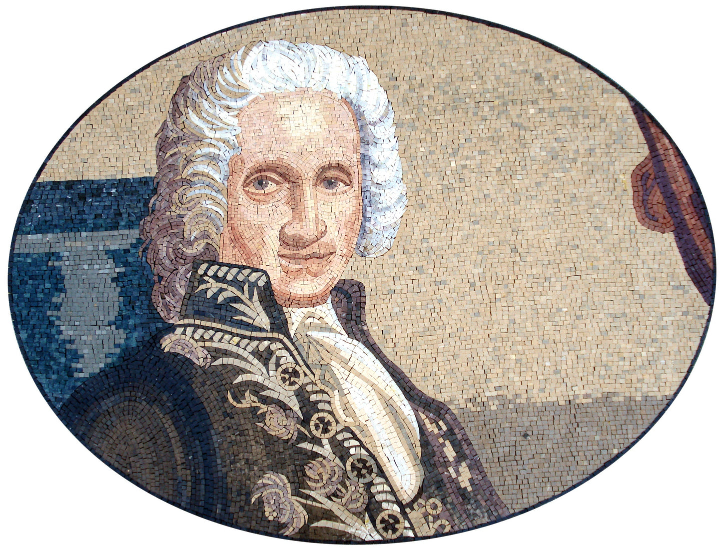 Handmade Marble Mosaic Mural: Old Rich Judge Portrait, Interior/Outdoor Decor (52” x 32”)