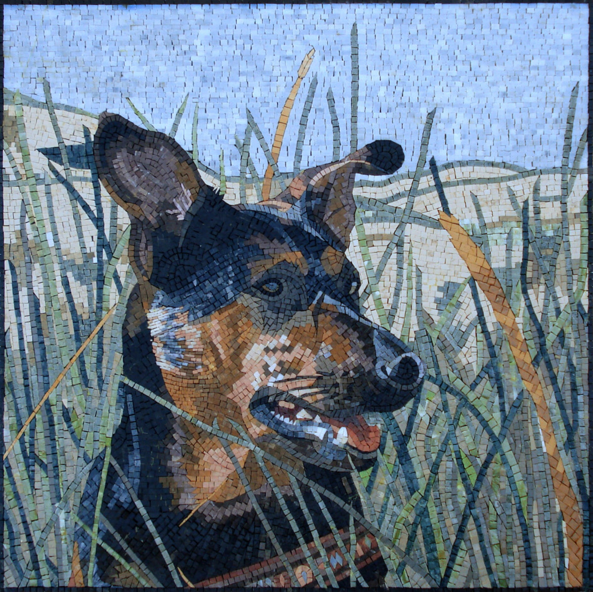 Handmade German Shepherd Mosaic Tile Art: Dog Portrait (28" x 28")