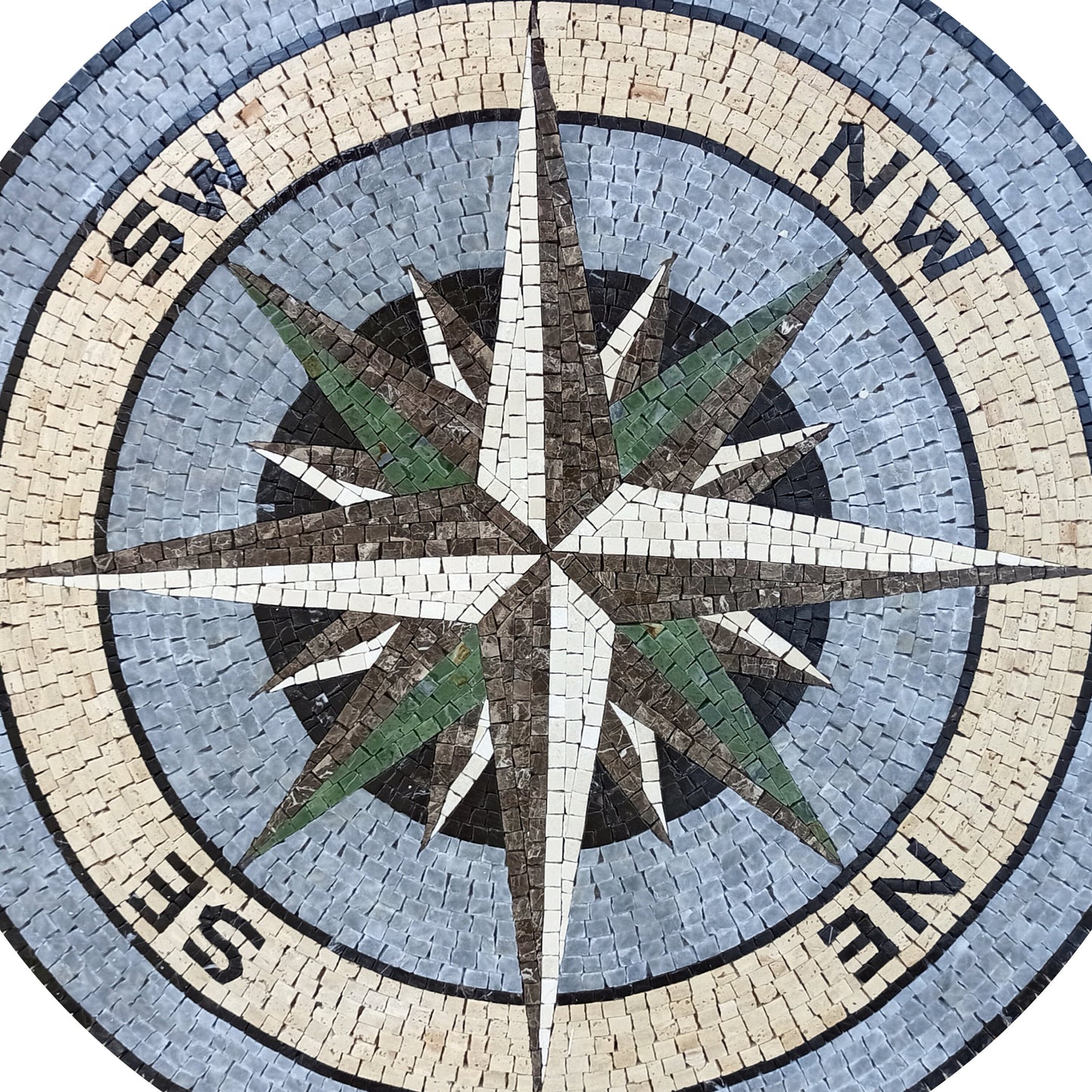 Handmade Compass Rose Marble Mosaic Tile Medallion (32 inch)