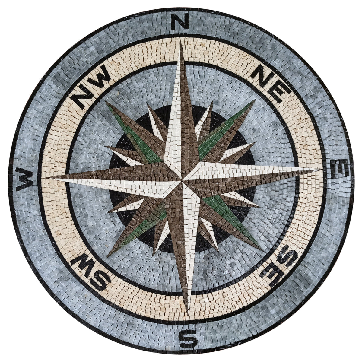 Handmade Marble Mosaic Compass Medallion: Nautical Tile Art (32" Diameter)