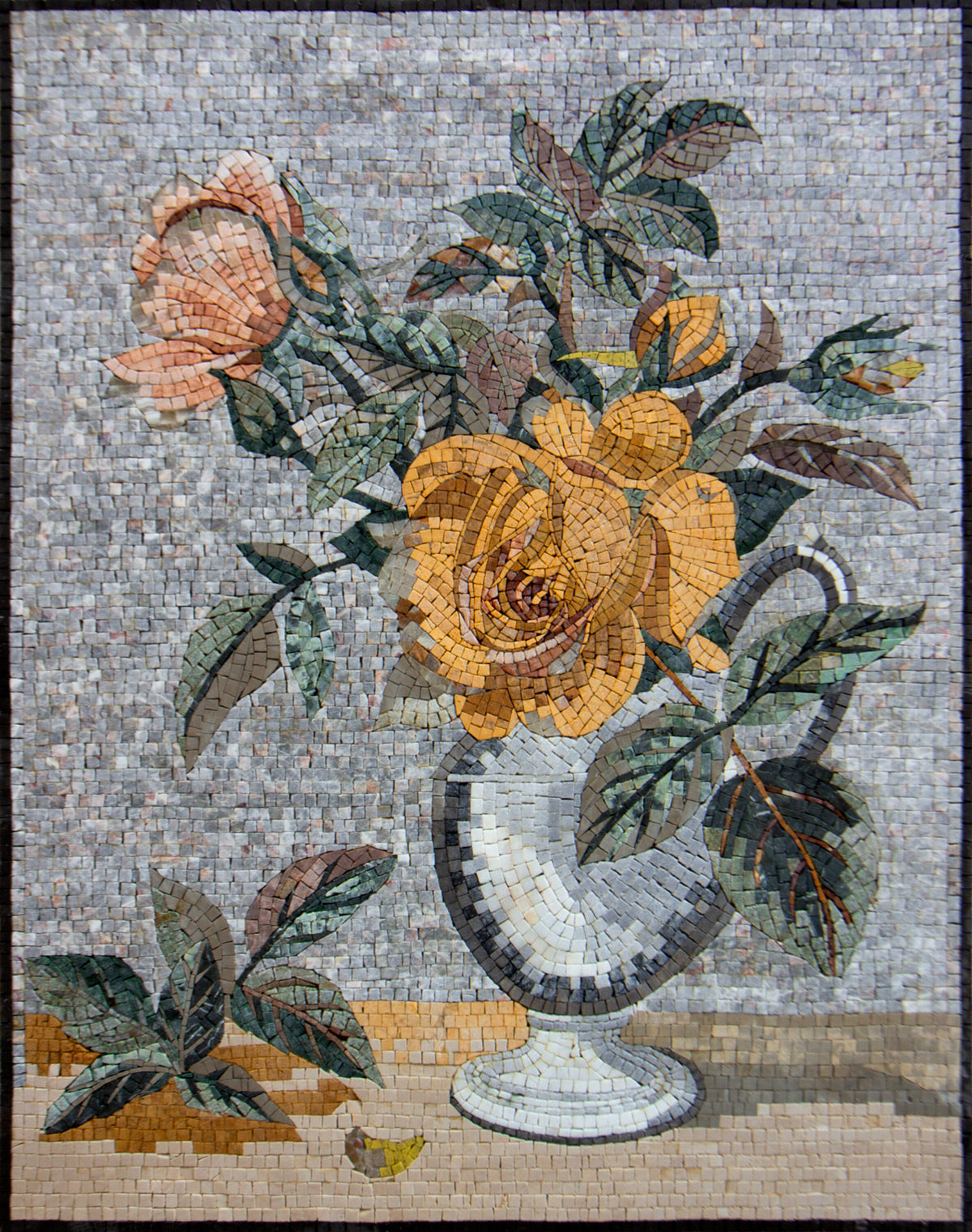 Handmade Marble Mosaic Mural: Flowers in Vase Wall Art