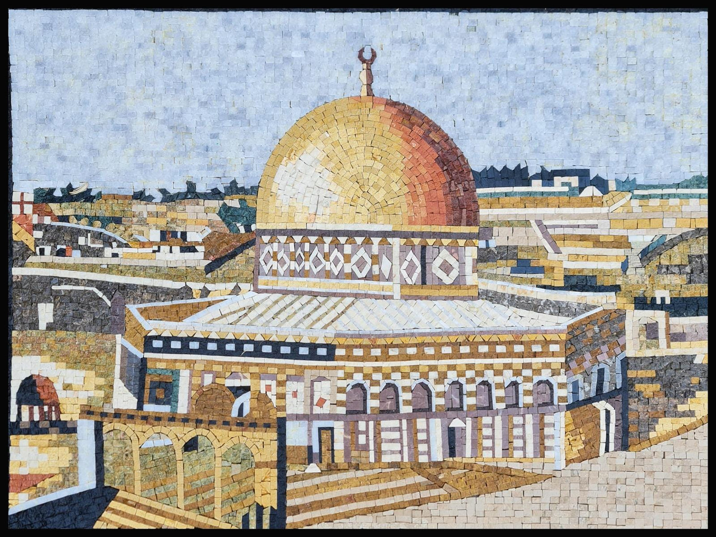 32″×24″ Ancient Mosque Mosaic – Handmade Marble Wall Art, Islamic Architecture Décor, Customization available