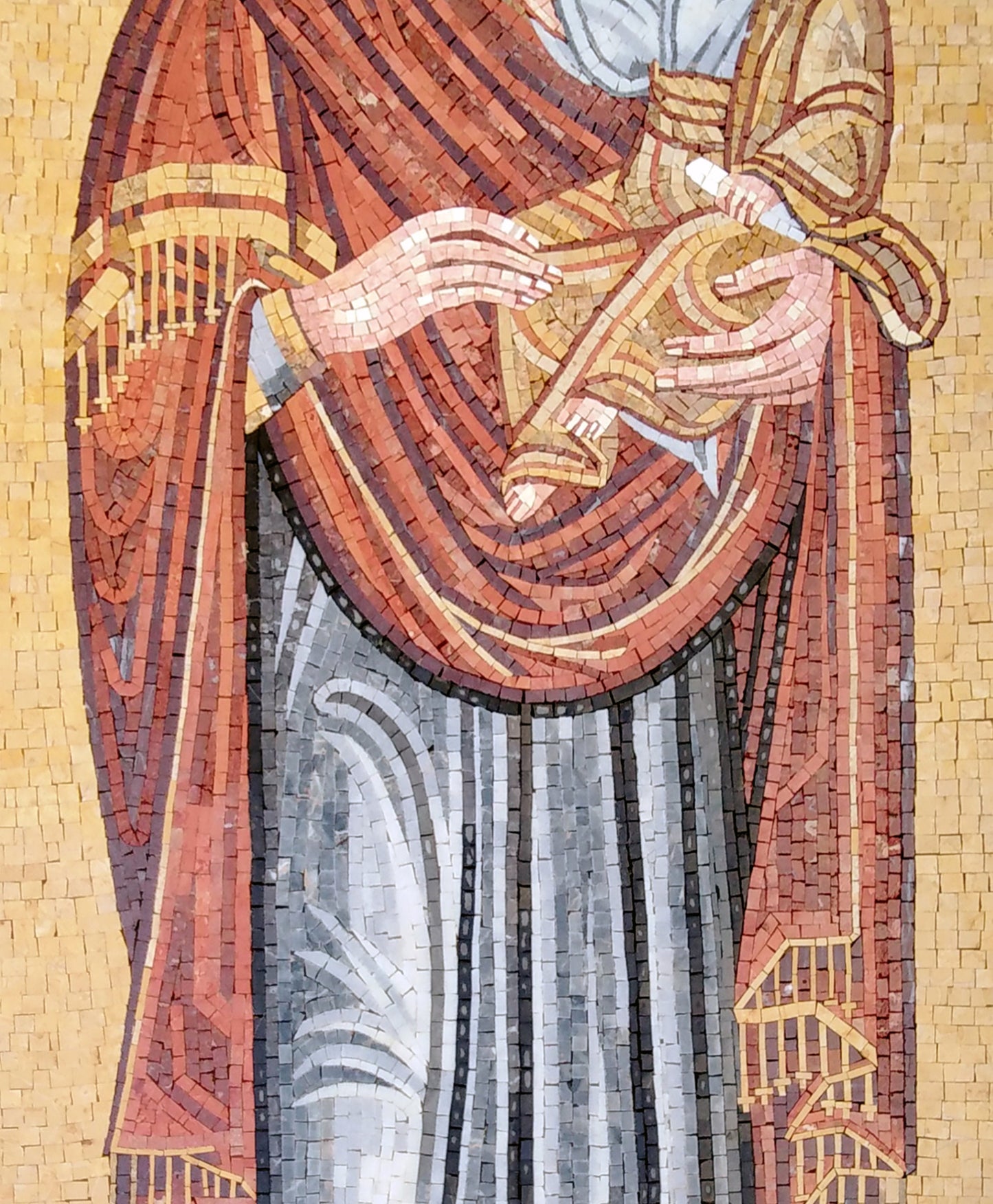 Handmade Virgin Mary and Jesus Marble Mosaic Art Mural