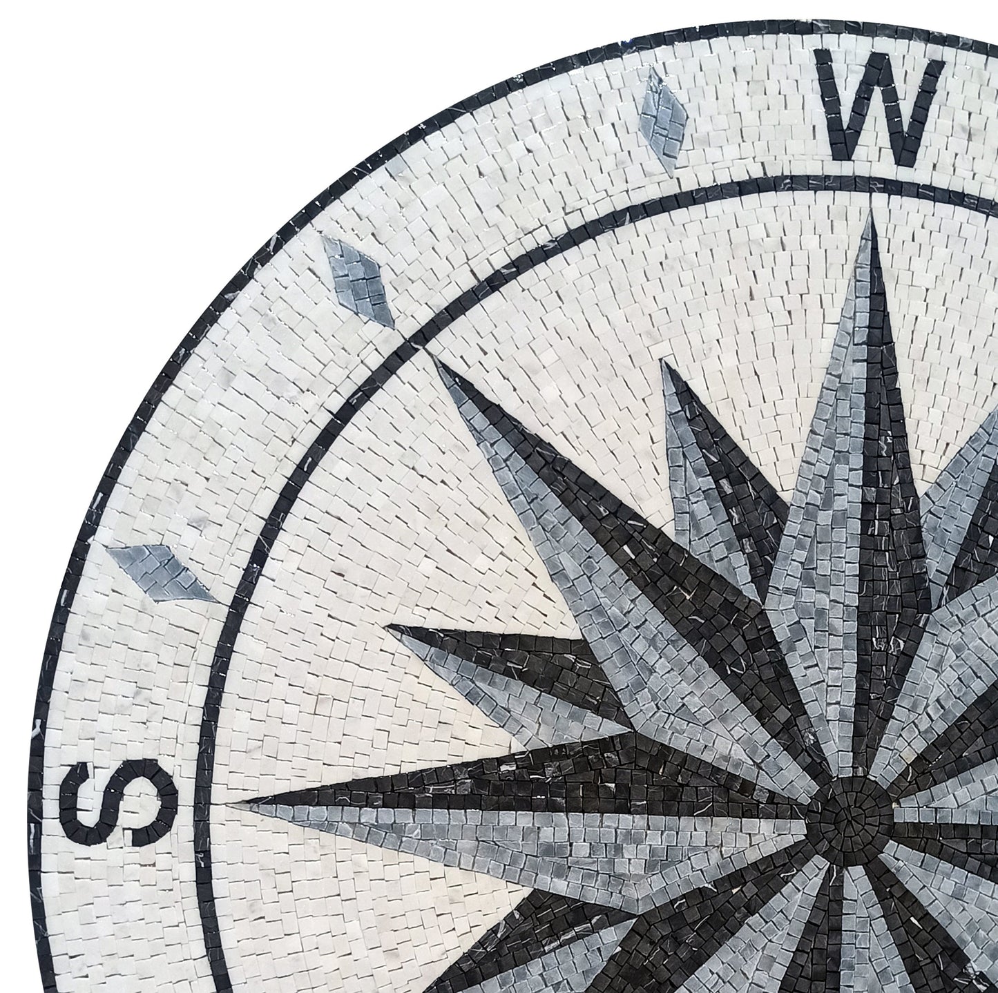 Nautical Compass Mosaic Tile: Handmade Wind Rose Medallion (32" Diameter)