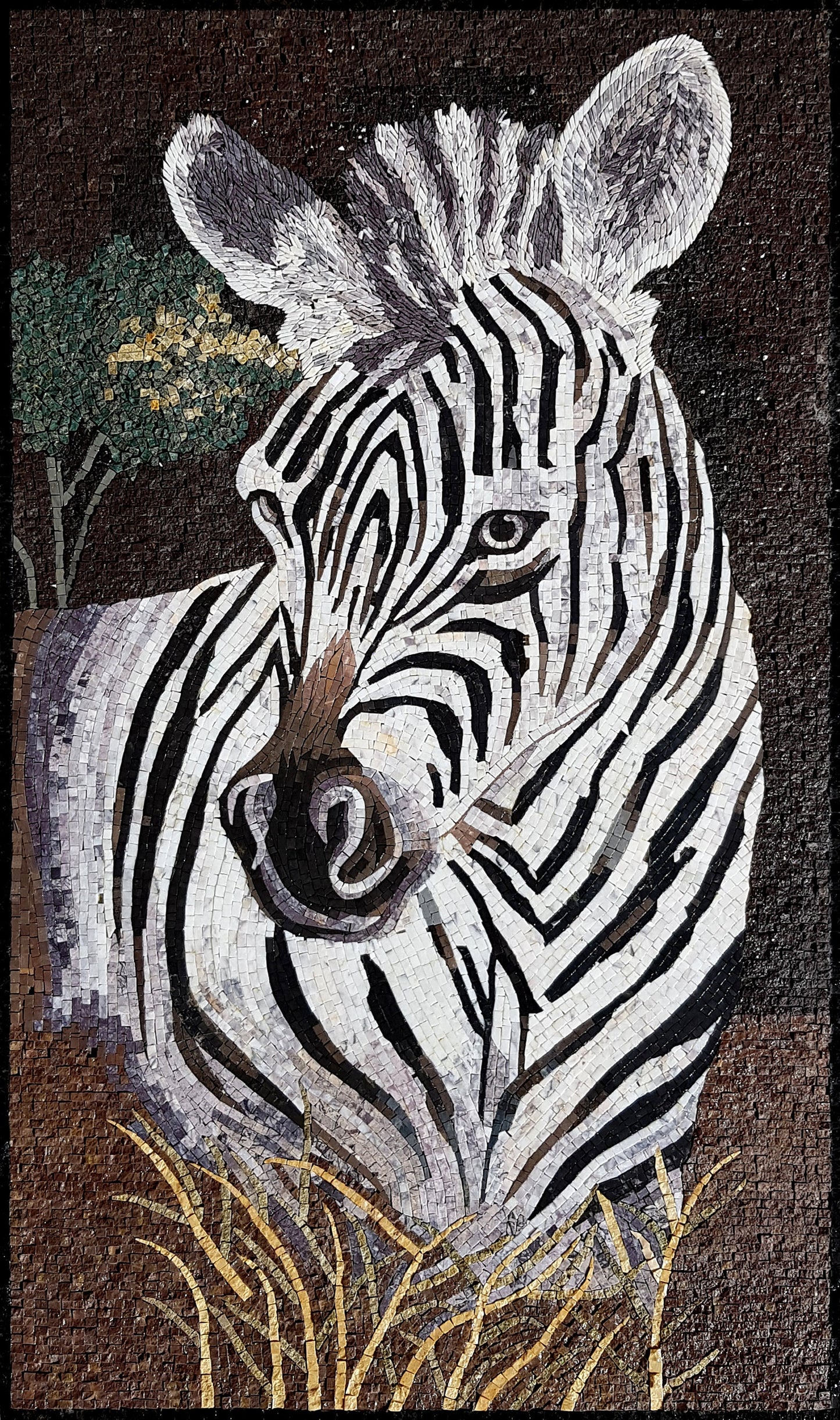 Handmade Zebra Mosaic Art: Wild Animal Tile Backsplash
