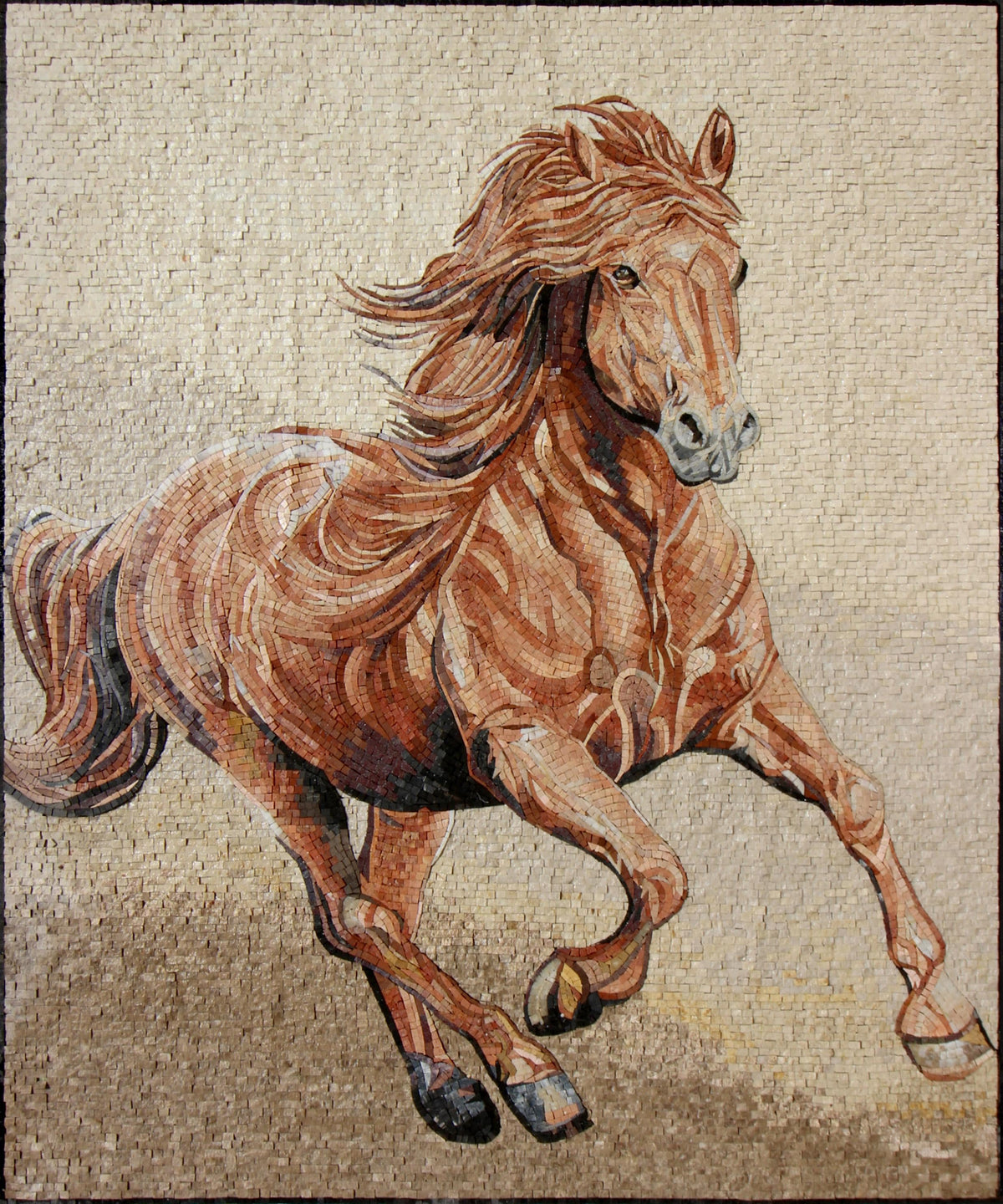 Handmade Horse Mosaic Mural: Marble Stone Animal Art Tile