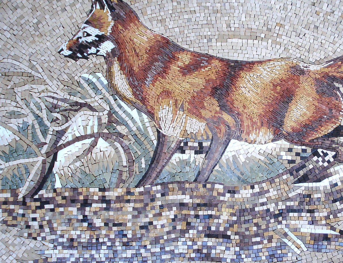 Fox Mosaic Tile Art: Handmade Marble Animal Wall Decor (50x32)