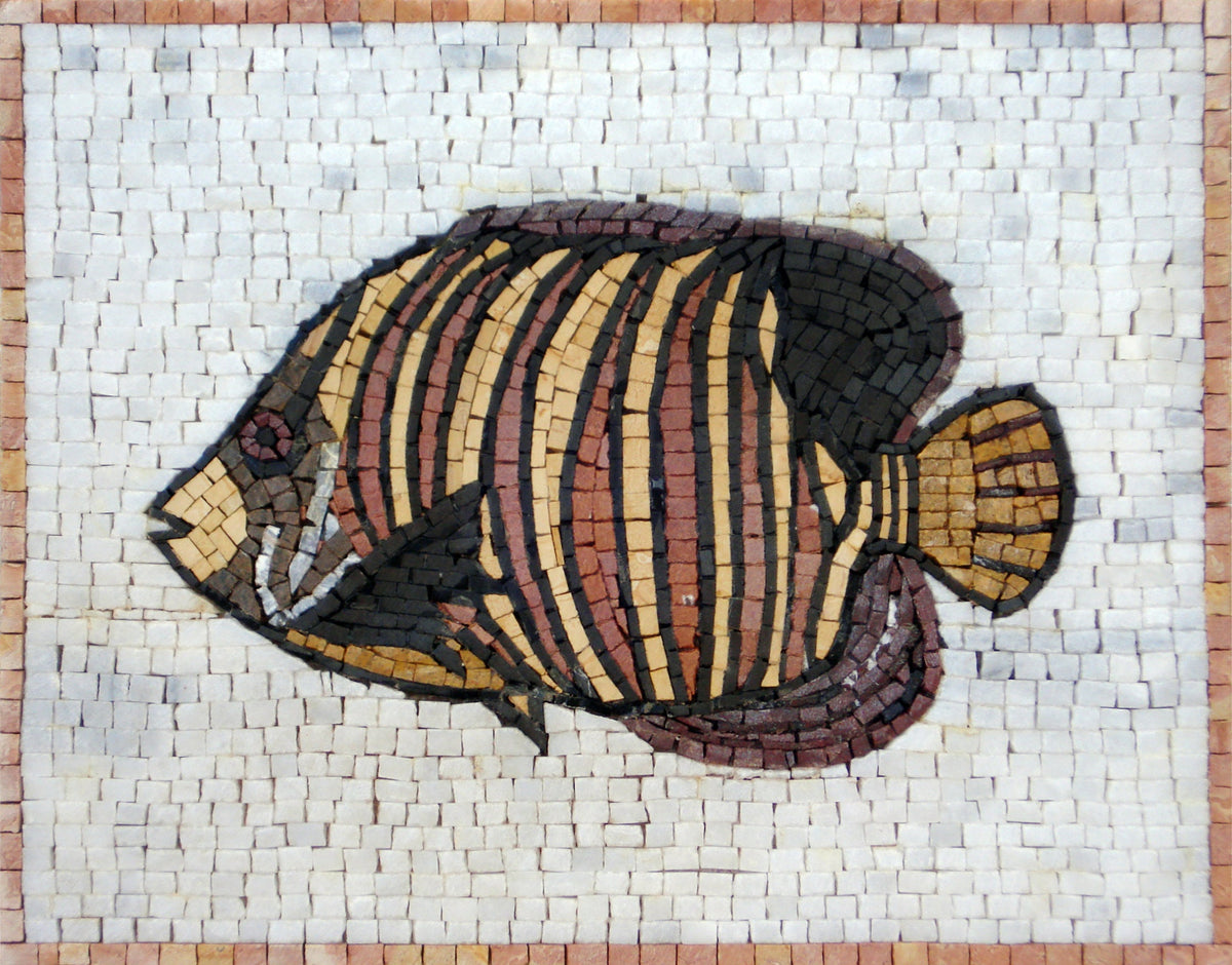 Handmade Fish Mosaic Art: Marble Stone Wall Decor (16" x 12")