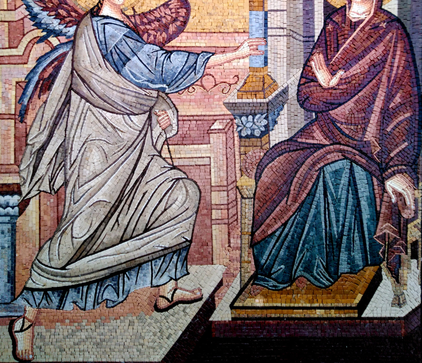 Virgin Mary and Angel Mosaic Mural: Handmade Christian Art (60” x 40”)