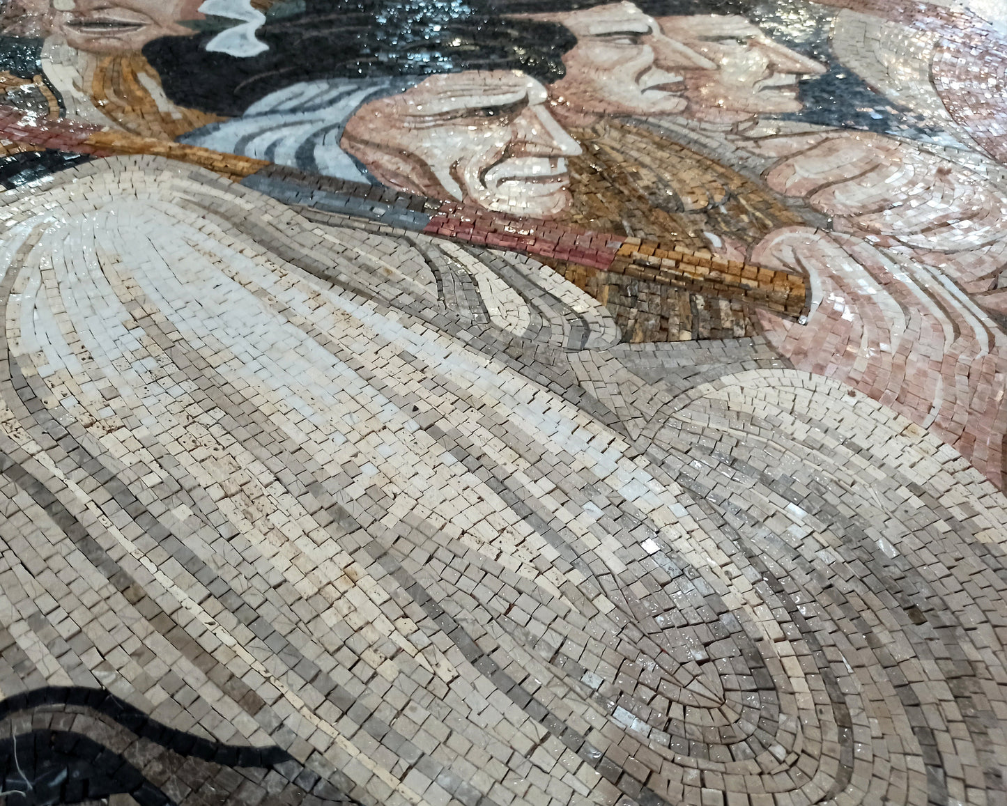 Handmade Colonial Soldiers Marble Mosaic Tile Art: Italian Reproduction