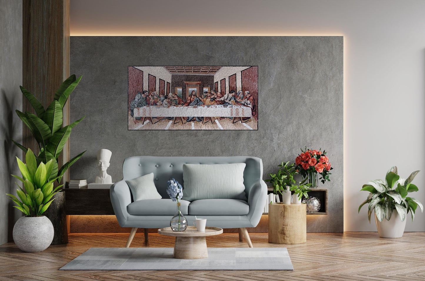 63x32 The Last Supper Mosaic – Leonardo da Vinci Reproduction, Christian Religious Decor, Customization available